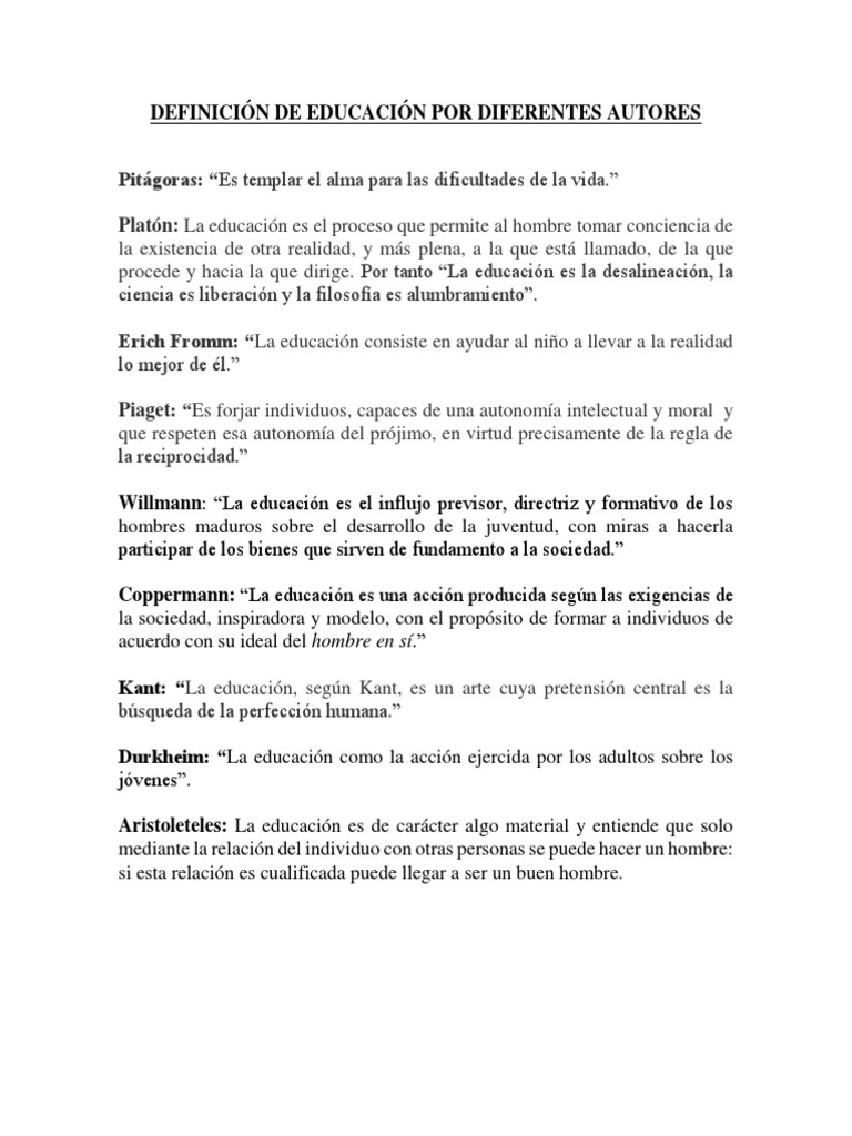 Definición de Educación Por Diferentes Autores