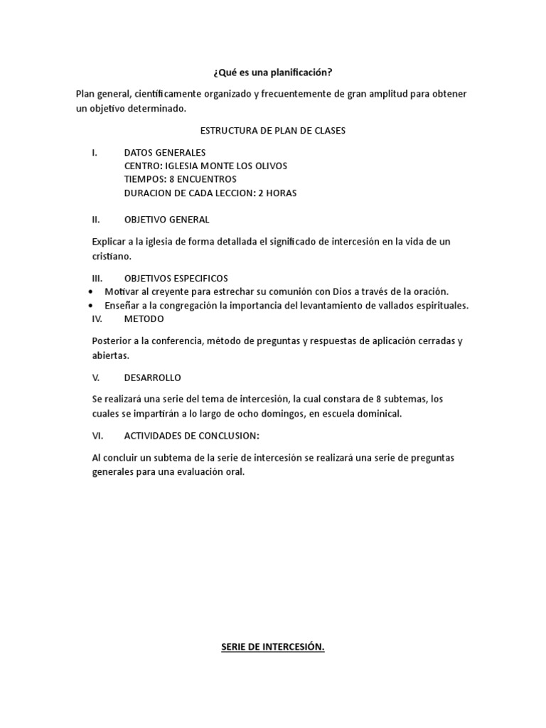 Estructura de Plan de Clase Bíblica | PDF | orador del Señor | Oración