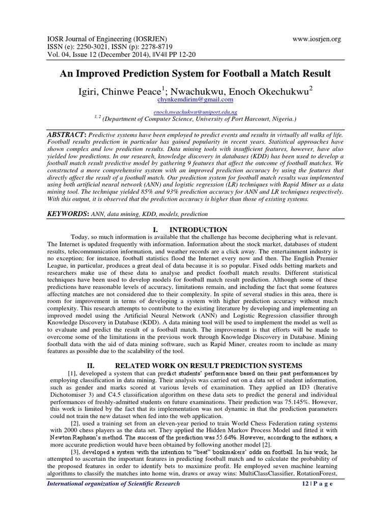 Improved Football Match Prediction System | PDF | Prediction | Data Mining