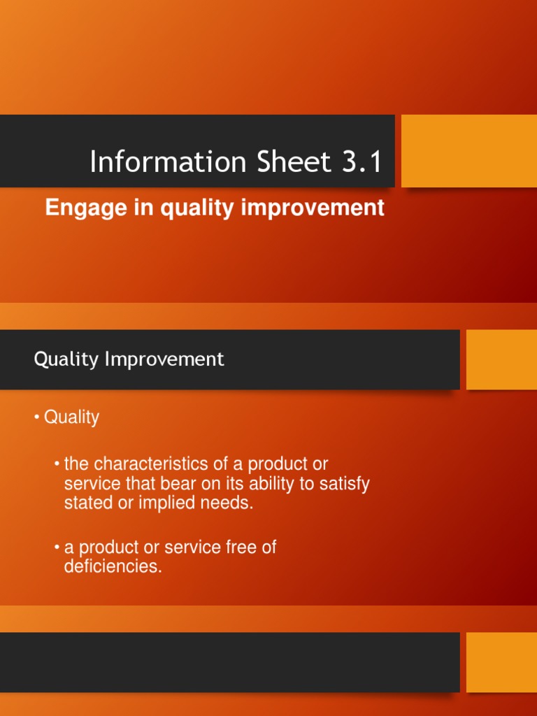 Information Sheet 3 1 Engage In Quality Improvement PDF Quality