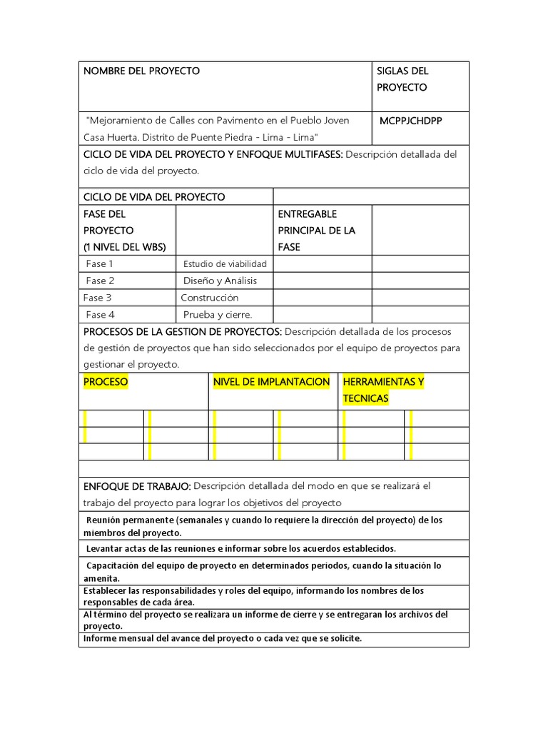 Formato Plan de Gestion de Proyecto