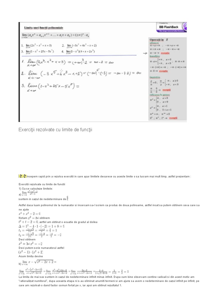 Exercitii Rezolvate Cu Limite De Functii