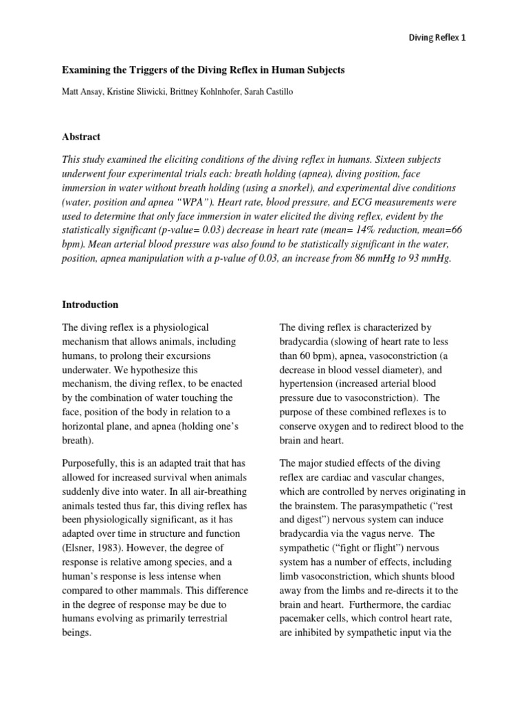 Diving Reflex Triggers Humans PDF Heart Rate Cardiovascular System