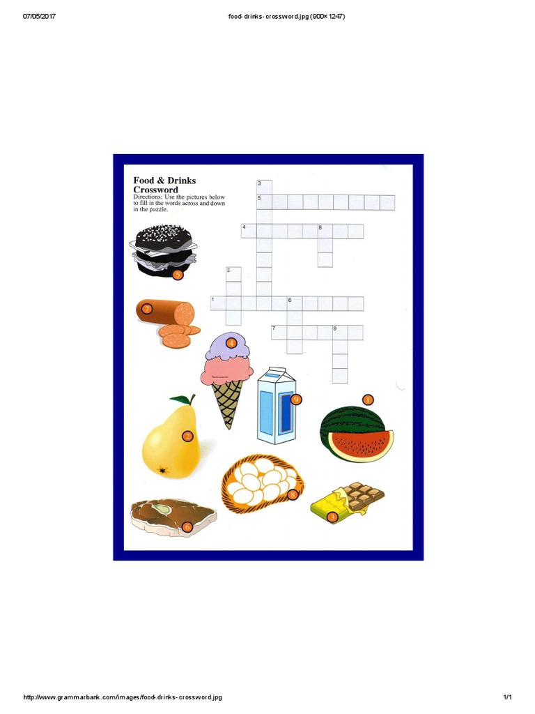 Food Drinks Crossword PDF