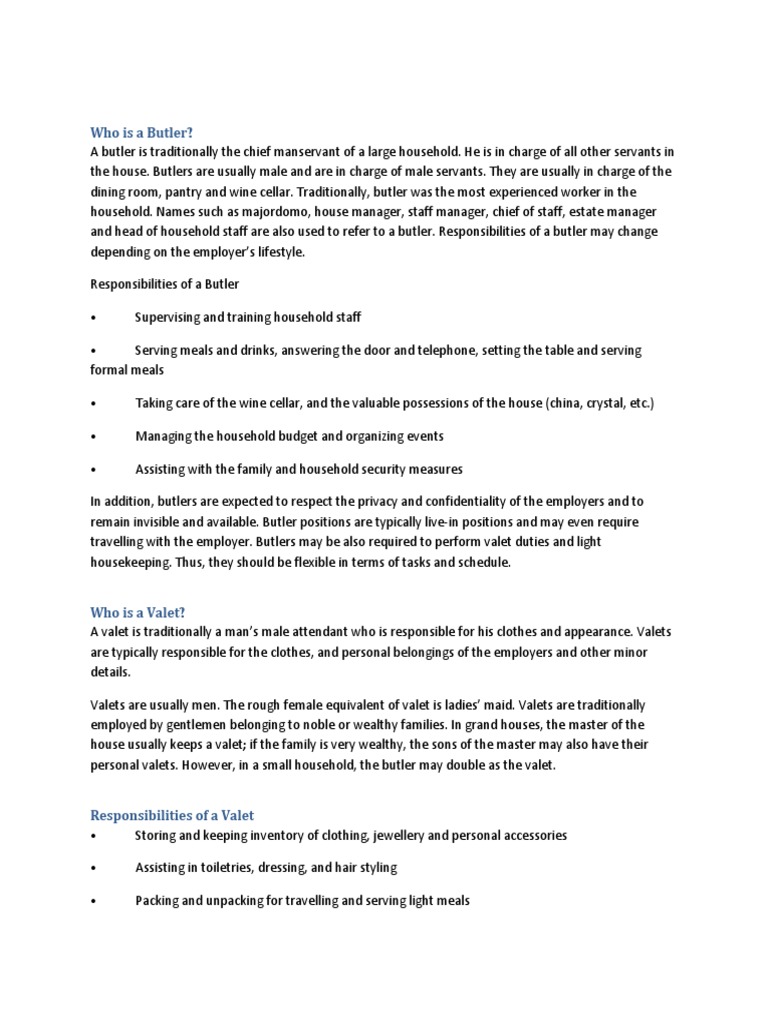 Butler vs Valet: Key Differences Explained | PDF | Integrated Circuit ...