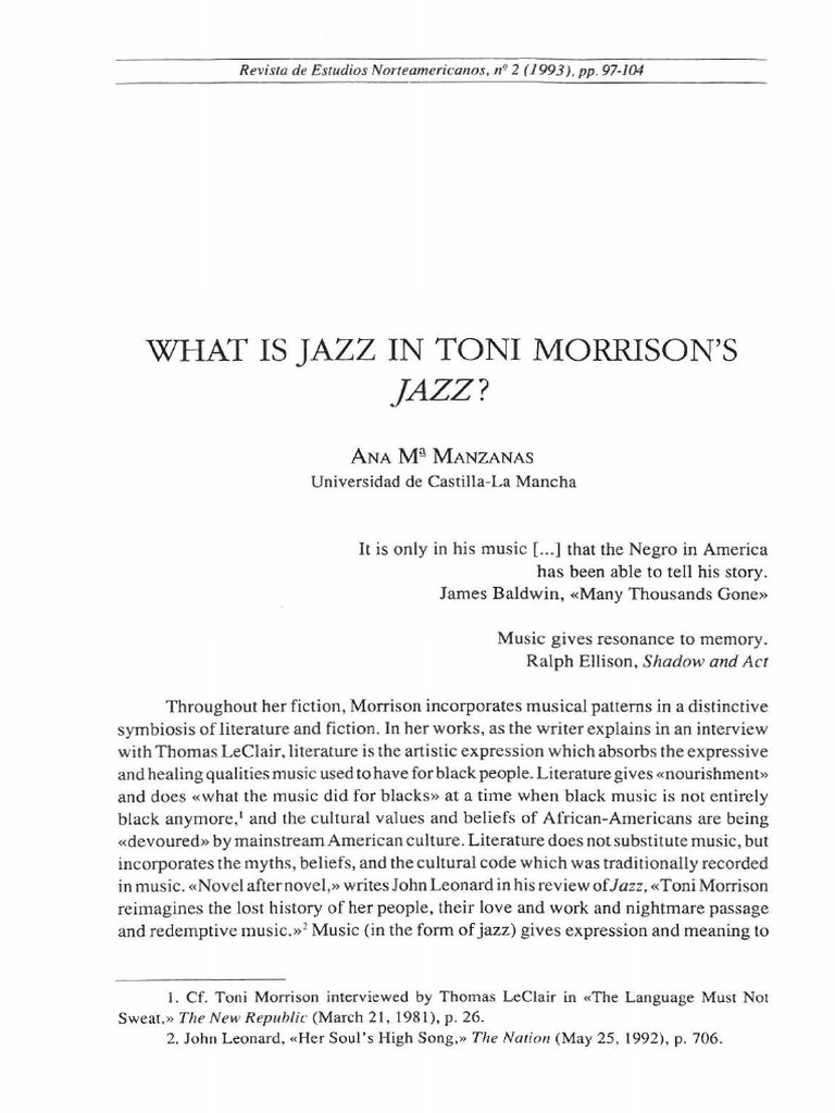 What Is Jazz in Toni Morrison's PDF Narration Jazz