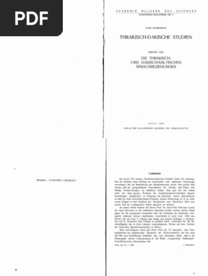 Duridanov Thrakisch Dakische Studien 1969 Pdf