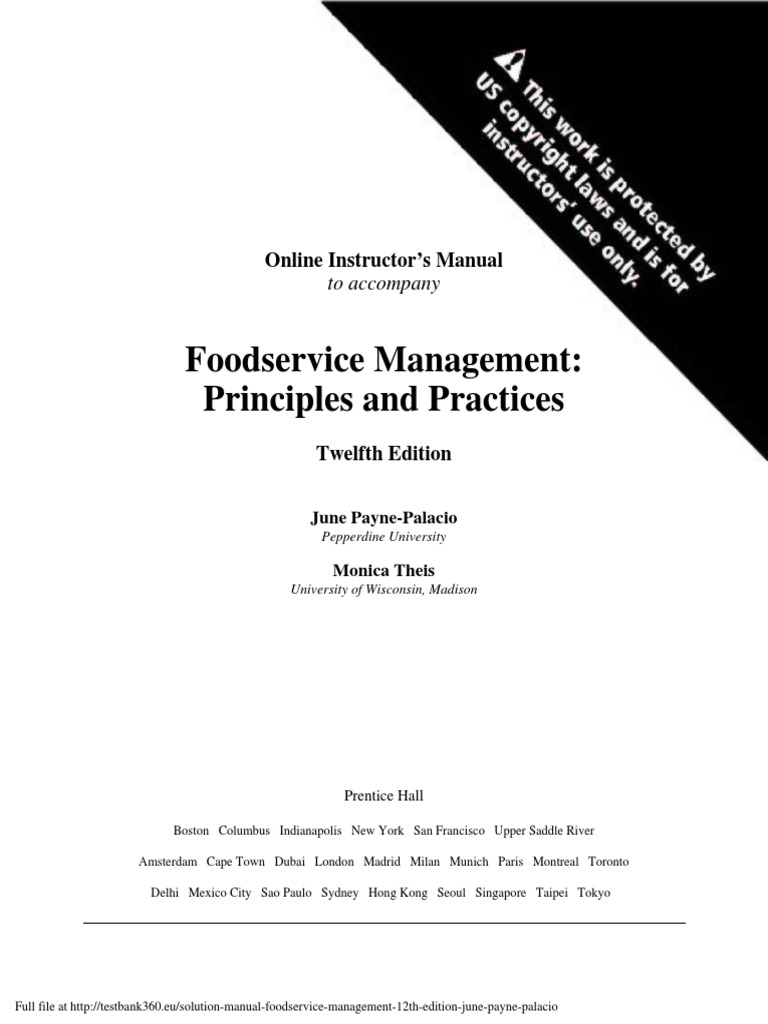 Solution Manual Foodservice Management 12th Edition June Payne Palacio