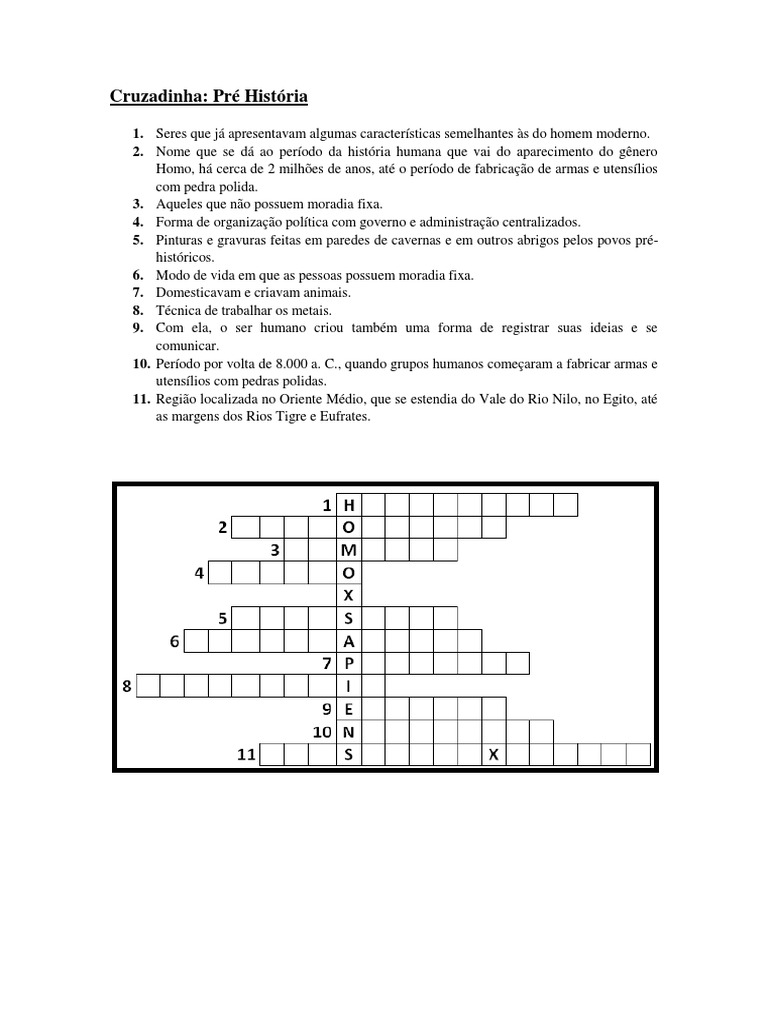 Cruzadinha Pré História | PDF