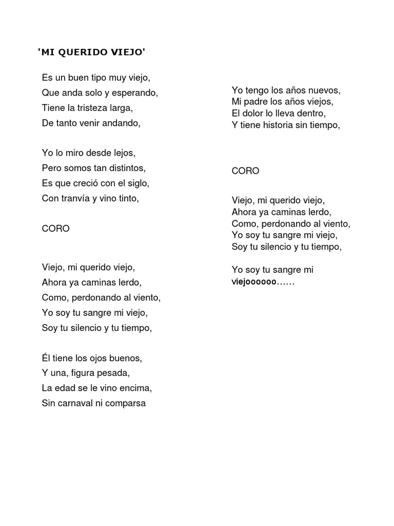 Bienvenida A La Cada Viejo Mi Querido Viejo Letra