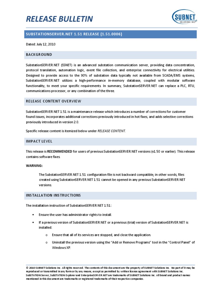 1.51 Release Bulletin PDF Installation Programs