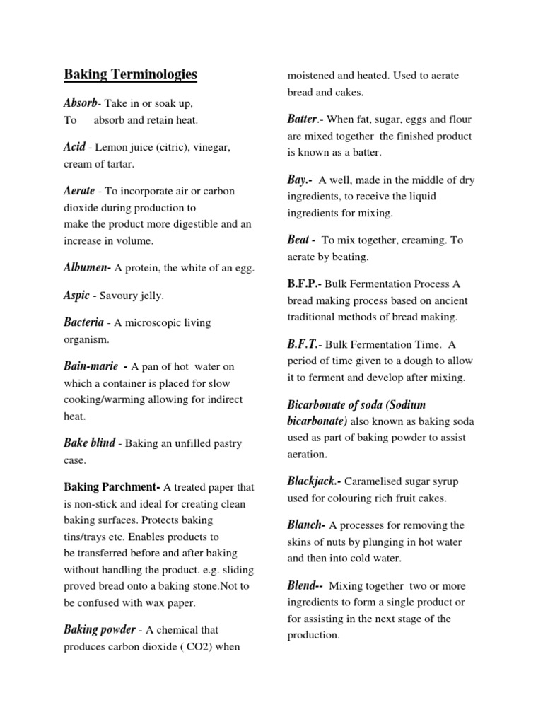 Baking Terminologies PDF Breads Baking