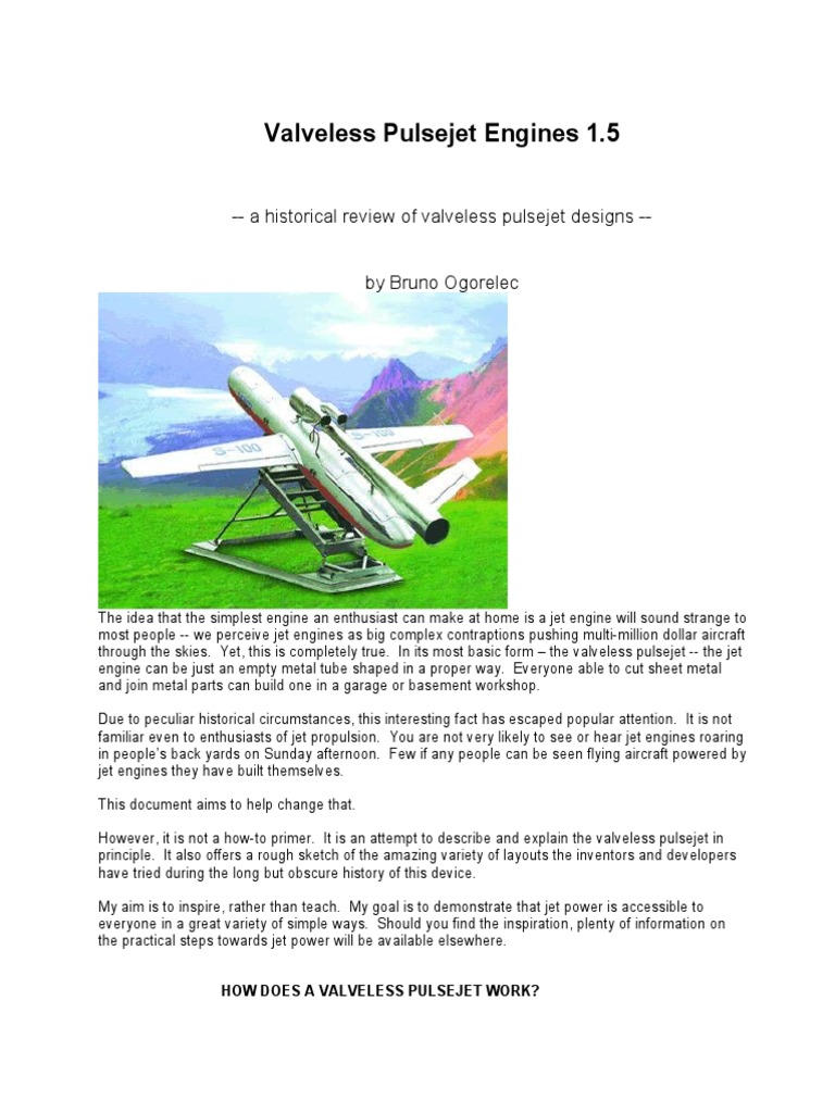 Valveless Pulsejet Engine Overview | PDF | Aerodynamics | Jet Engine