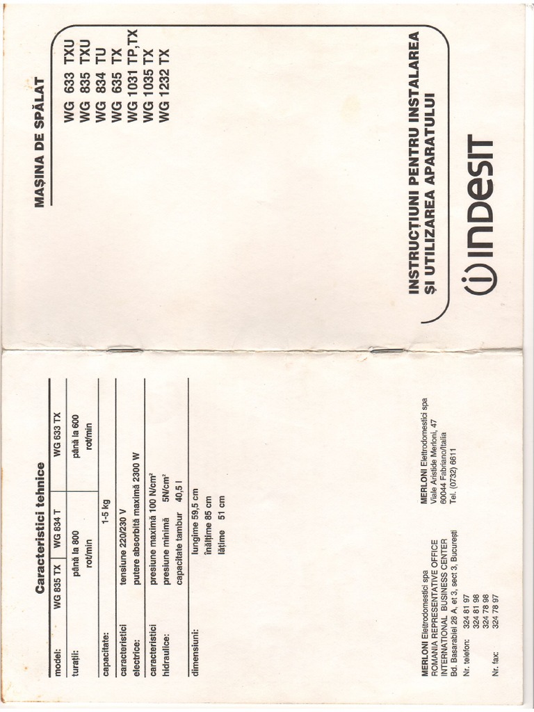 Indesit WG 835 TX PDF | PDF