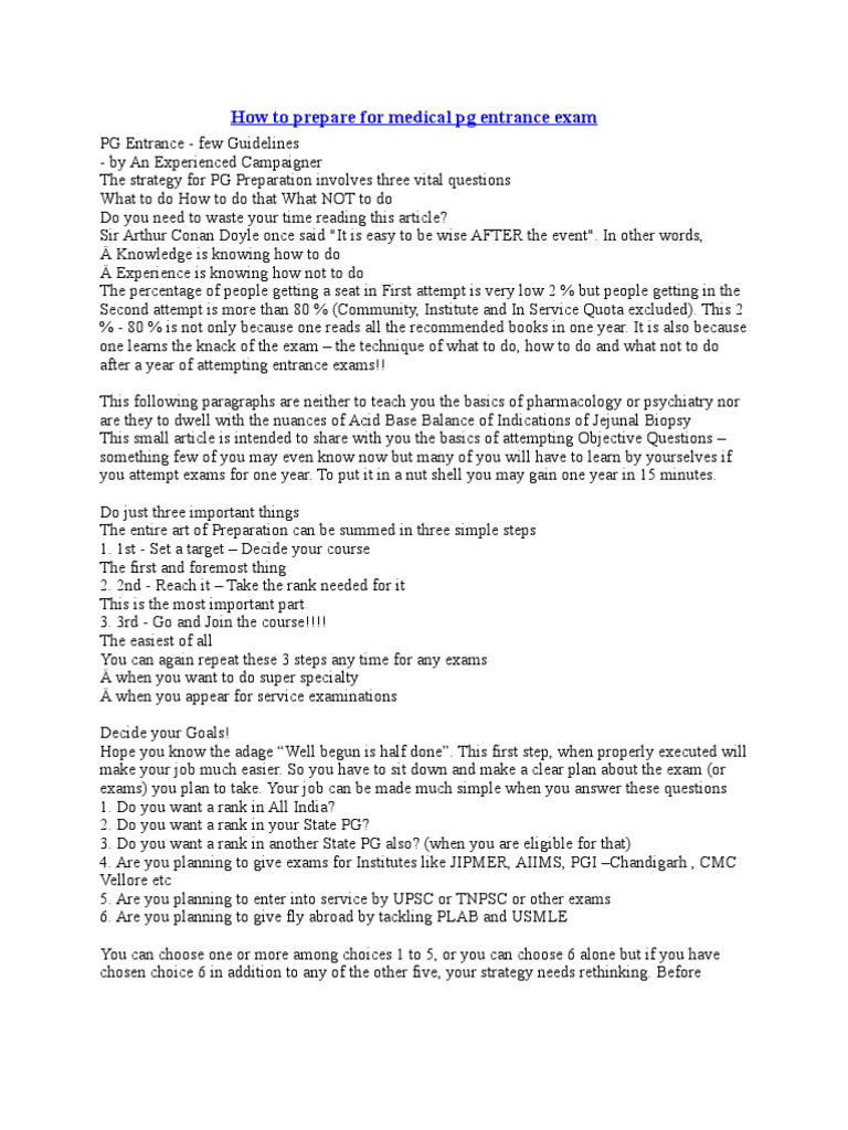 How To Prepare For Medical PG Entrance Exam PDF Multiple Choice