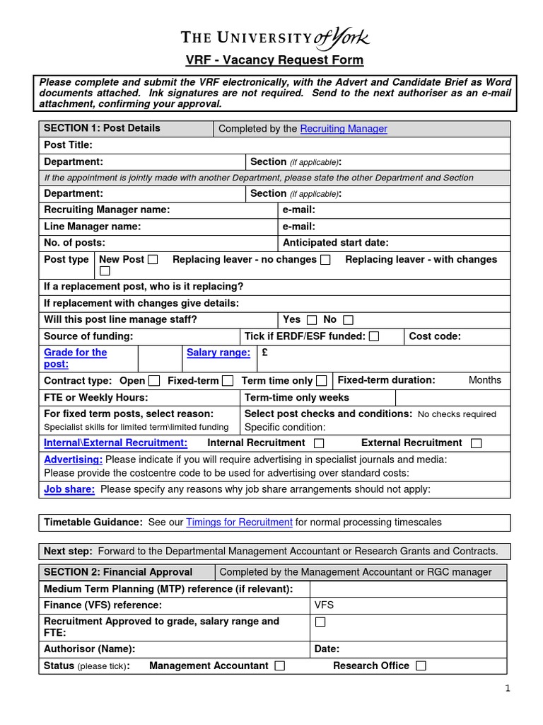 Vacancy Request Form | PDF | Recruitment | Email