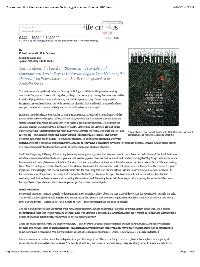 Biocentrism': How Life Creates The Universe - Technology & Science ...