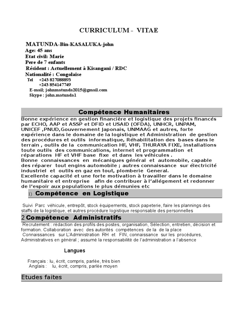 1 C V John Exp Pdf Logistique Informatique