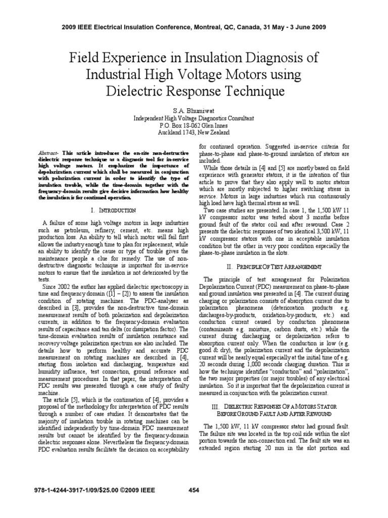 Field Experience in Insulation Diagnosis of Industrial High Voltage ...