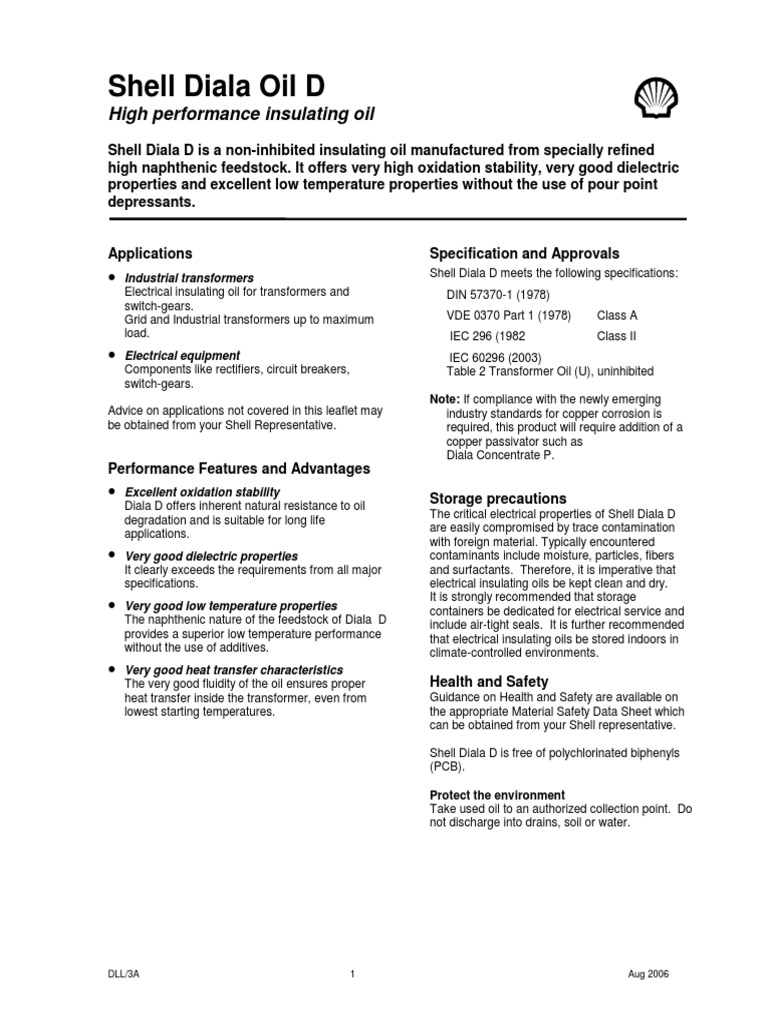 Shell Diala Oil D.pdf | Transformer | Corrosion