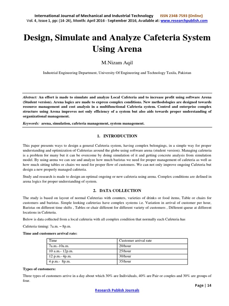 Cafeteria System Simulation with Arena | PDF | International Standard ...