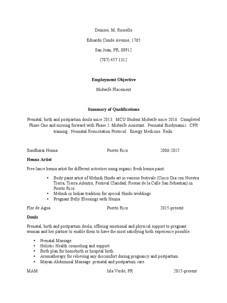 MW Resume PDF Midwife Doula - 1670410157