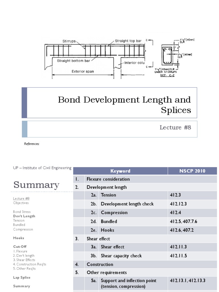 LECTURE 8 Bond Development Length and Splices Bending Stress (Mechanics)