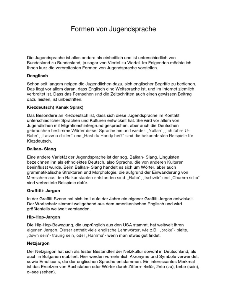 Formen Von Jugendsprache
