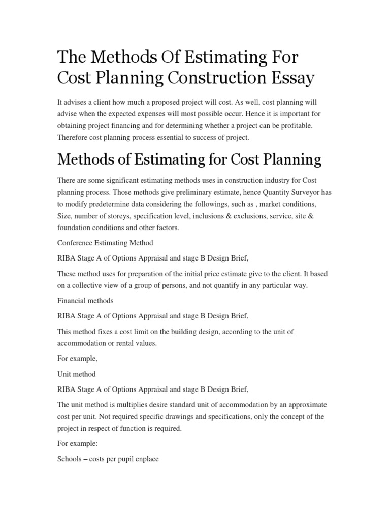 Cost Estimation Methods in Construction | PDF | Procurement | Real ...