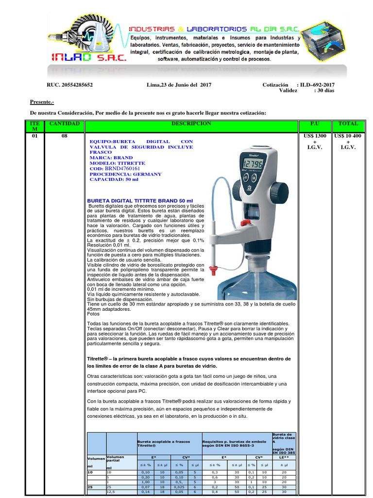 Cotización de Bureta Brand Digital Brnd4760161 PDF Sulfato