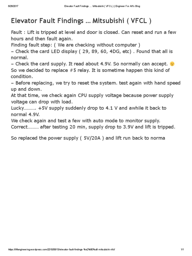 Elevator Fault Findings … Mitsubishi ( VFCL ) _ Engineer for All's Blog