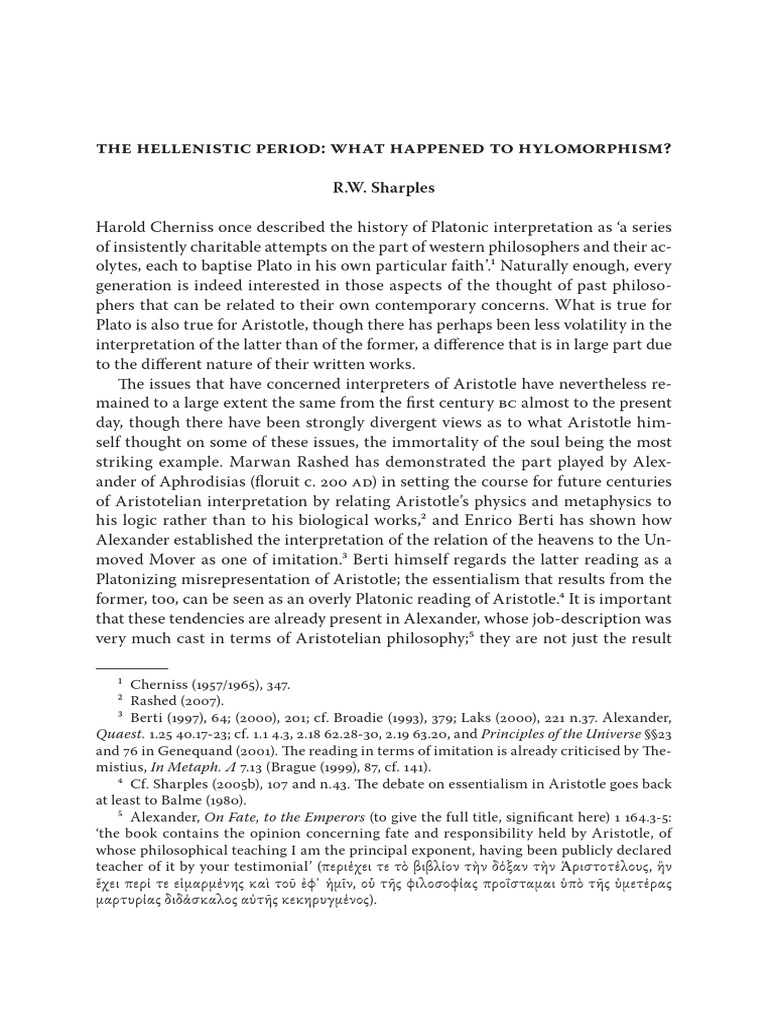 Hylomorphism in Hellenistic Thought | PDF | Aristotle | Nous