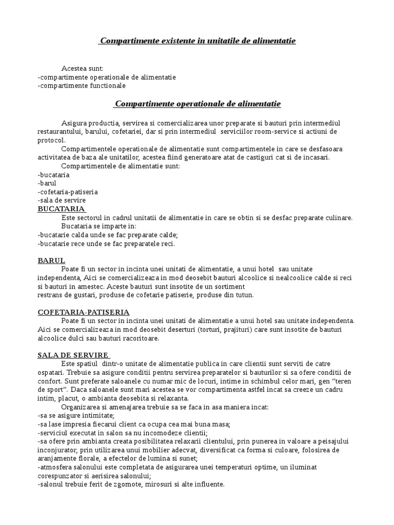Compartimente Existente in Unitatile de Alimentatie | PDF