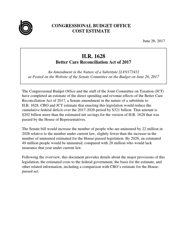 Cbo cost estimate of senate obamacare repeal bill descargar gratis