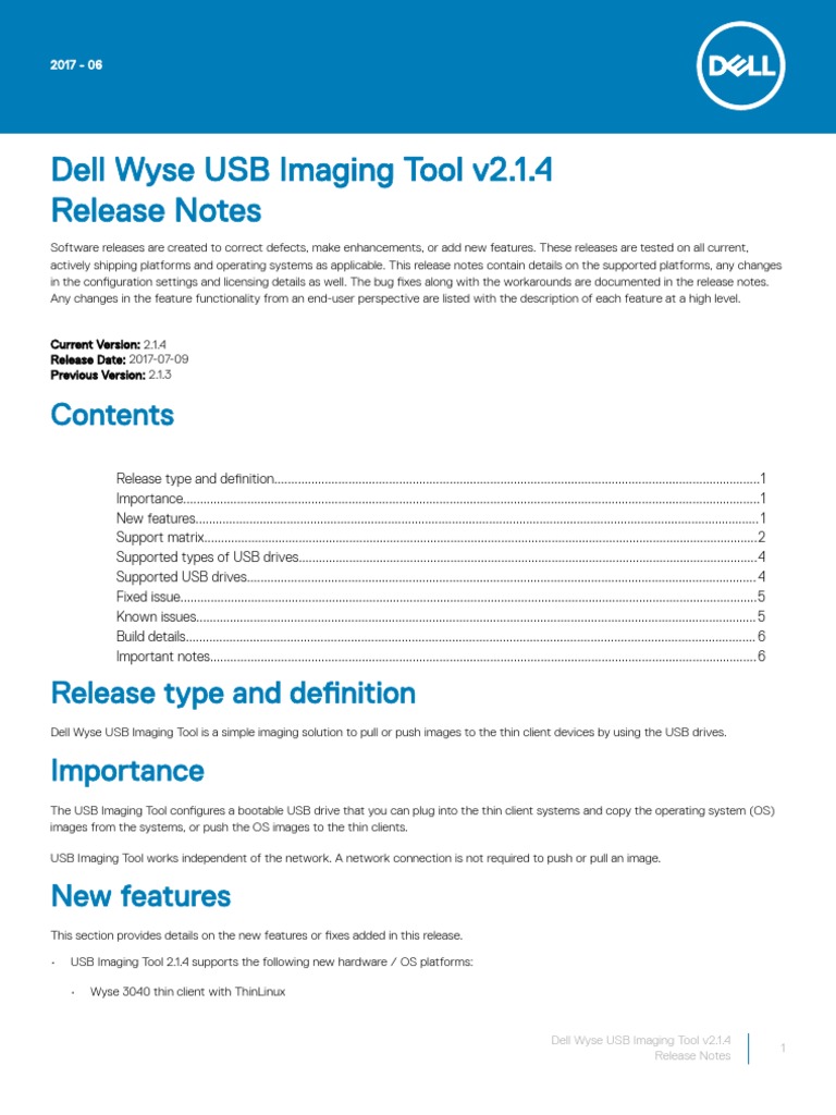 Dell Wyse USB Imaging Tool v2.1.4 Release Notes PDF PDF Usb Flash