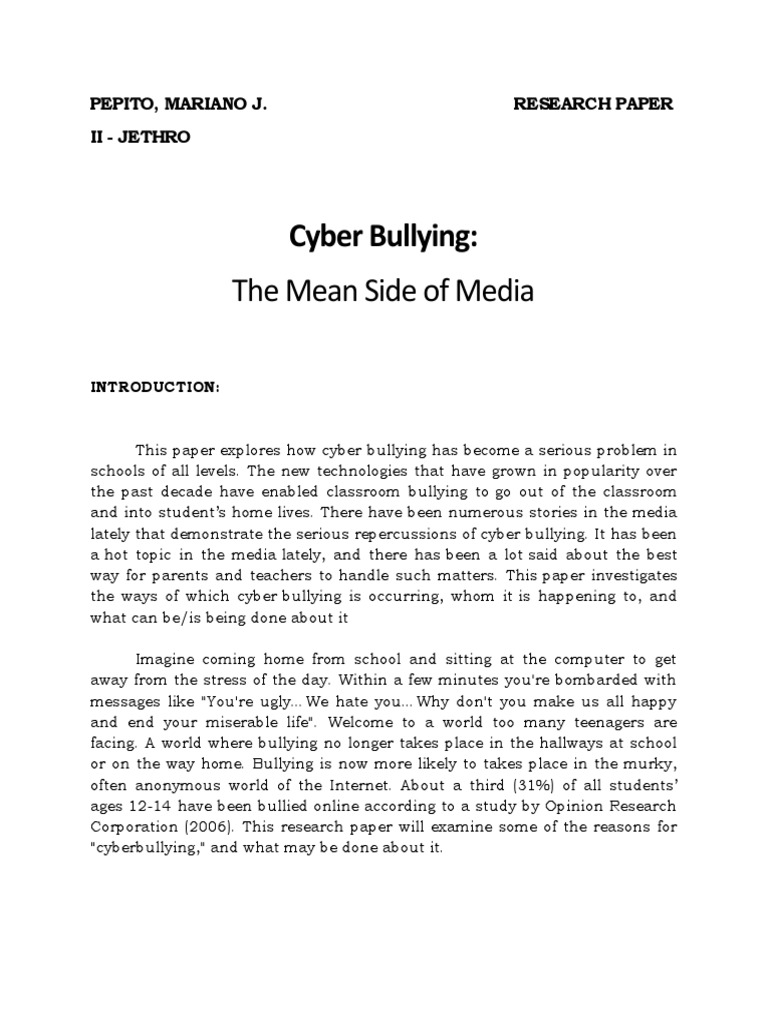 research paper about cyber bullying problem on social media