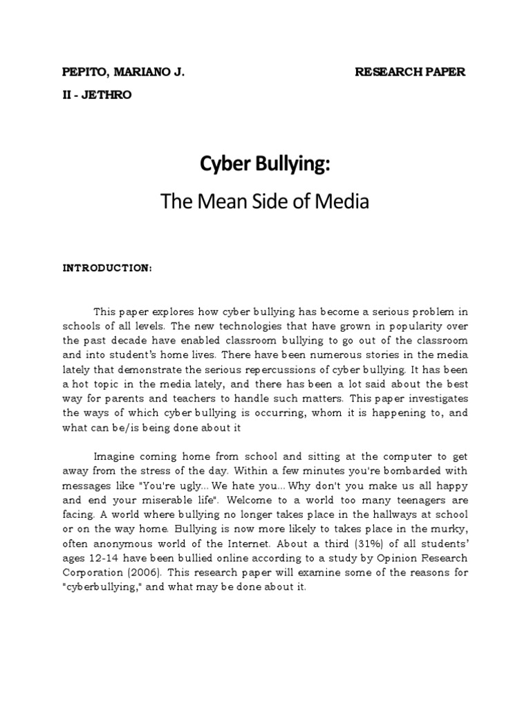 introduction for cyberbullying research paper