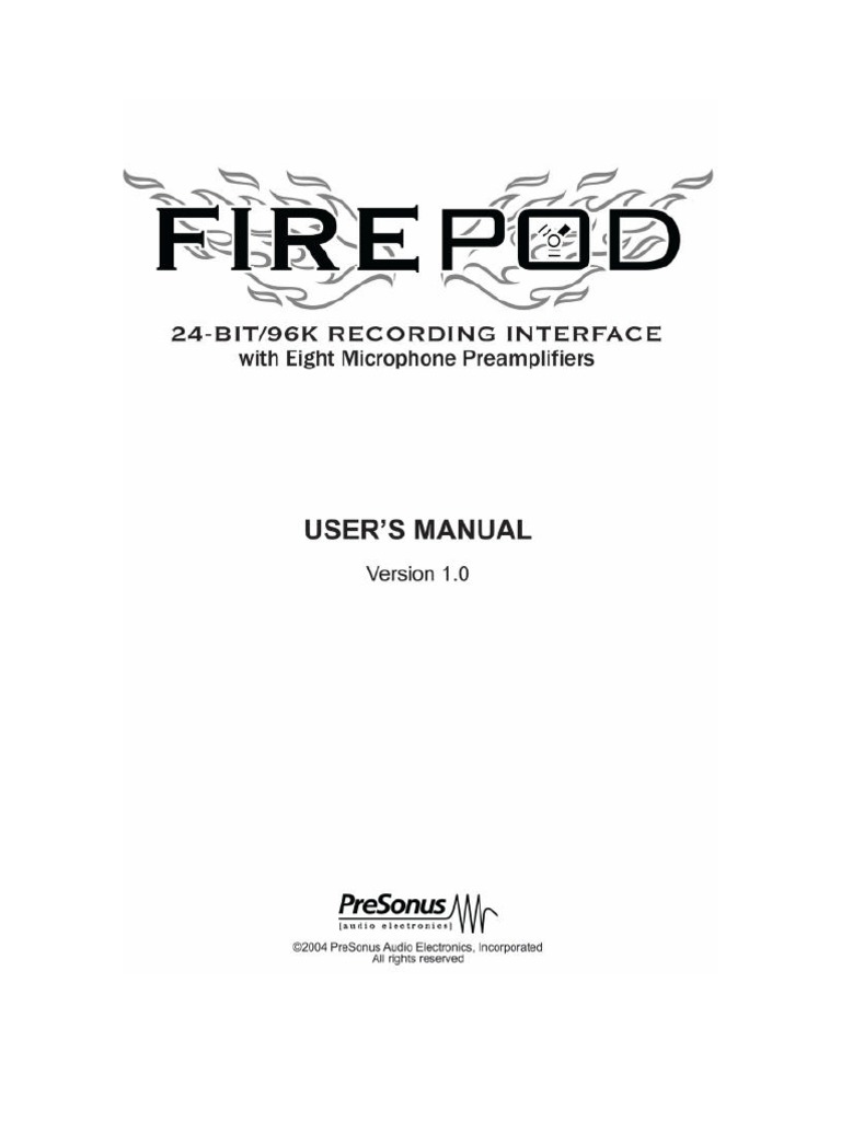 Presonus Firepod Manual | Microphone | Audio Electronics