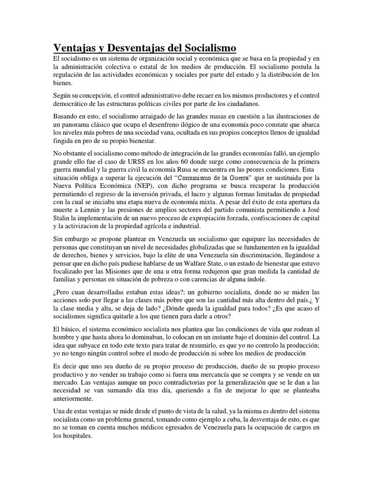 Ventajas y Desventajas Del Socialismo Capitalismo
