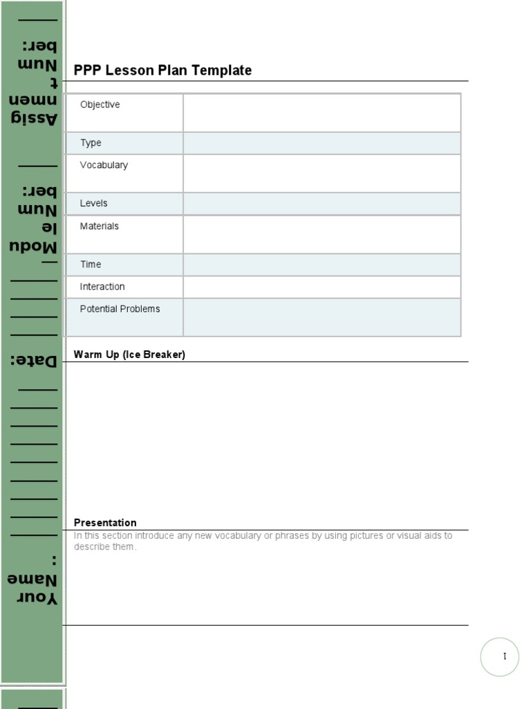 PPP Lesson Plan Template | Neuropsychology | Behavior Modification ...