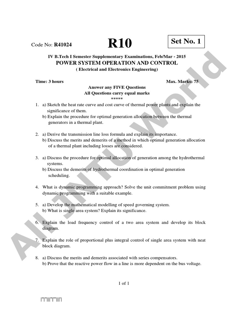 Power System Operation and Control PDF Electric Power System