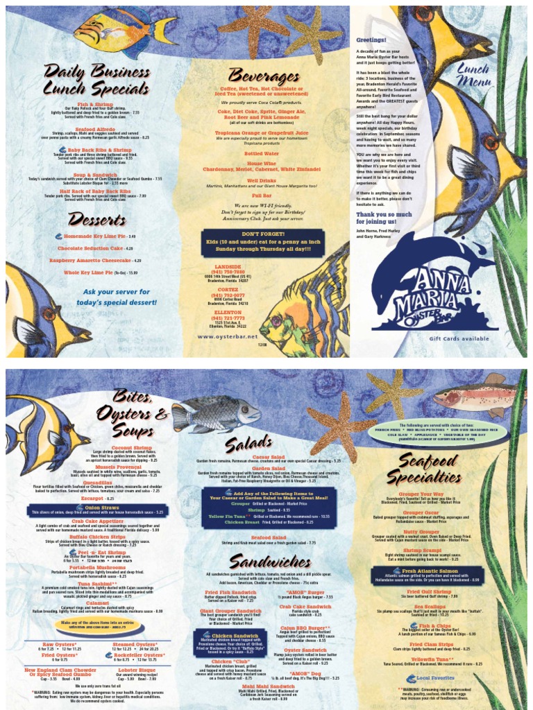 Anna Maria Oyster Bar Lunch Menu | PDF | Salad | Hamburgers