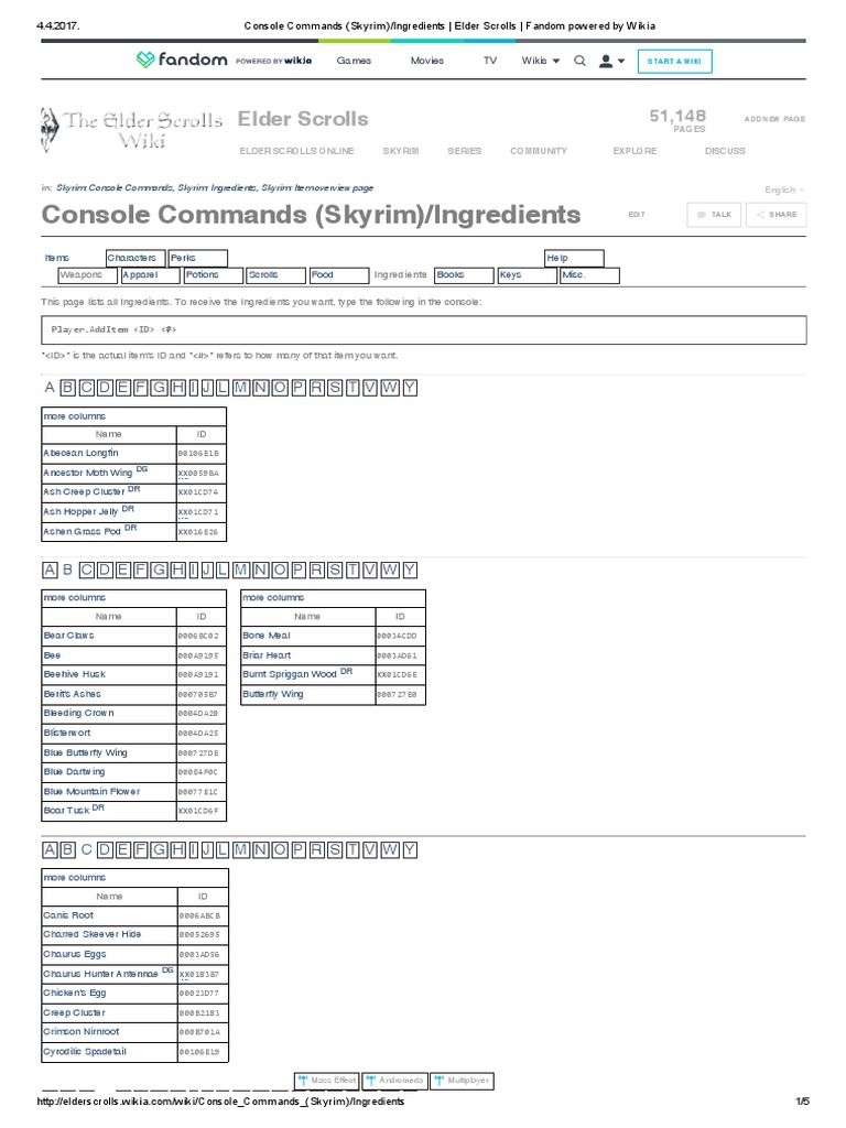 Console Commands Skyrim Ingredients Elder Scrolls Fandom Powered By Wikia Nature