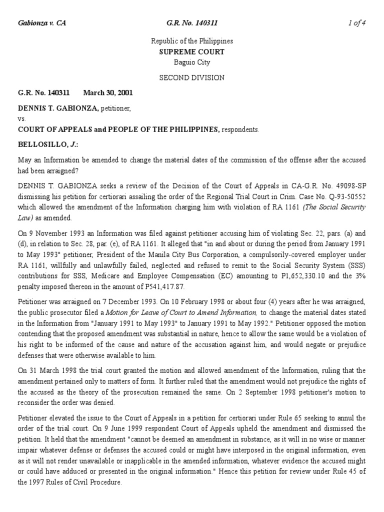 Supreme Court Gabionza v. CA G.R. No. 140311 PDF Prejudice (Legal