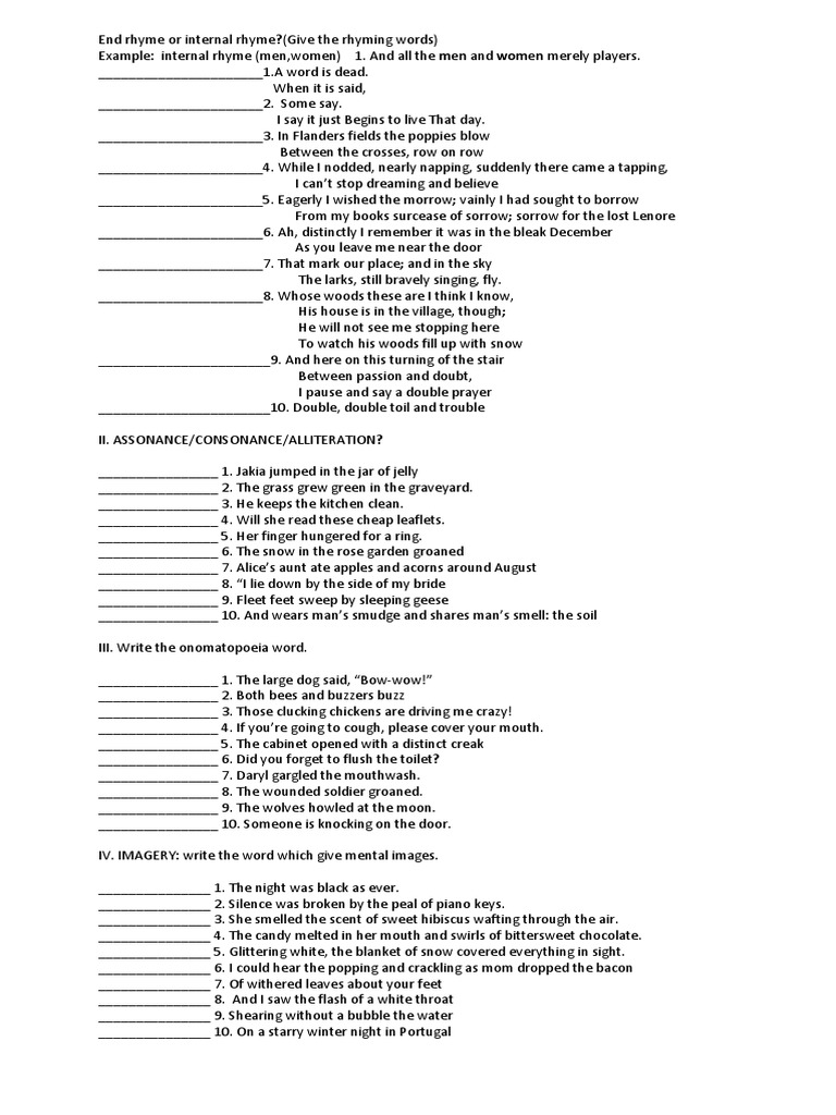 Quiz End Rhyme or Internal Rhyme | PDF | Poetic Devices | Poetics