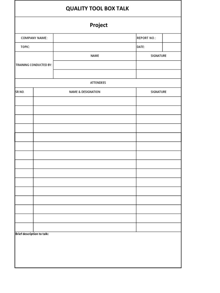 Quality Tool Box Talk Format | PDF