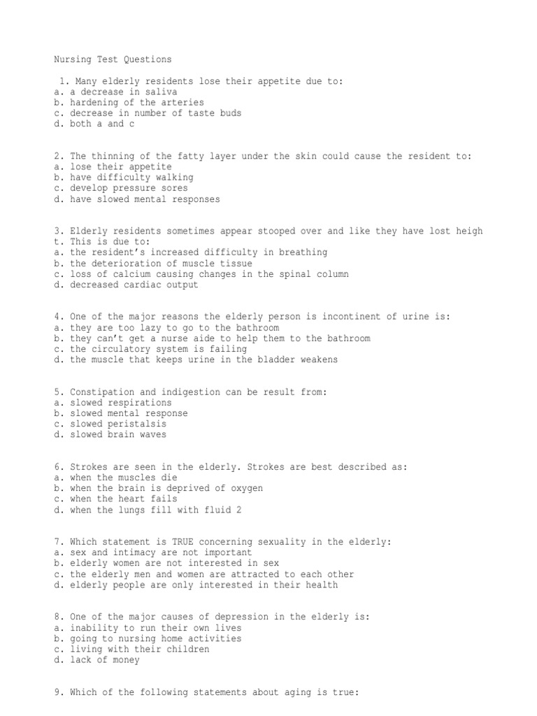 Geriatric Nursing Test Questions | PDF | Nursing Home Care | Heart