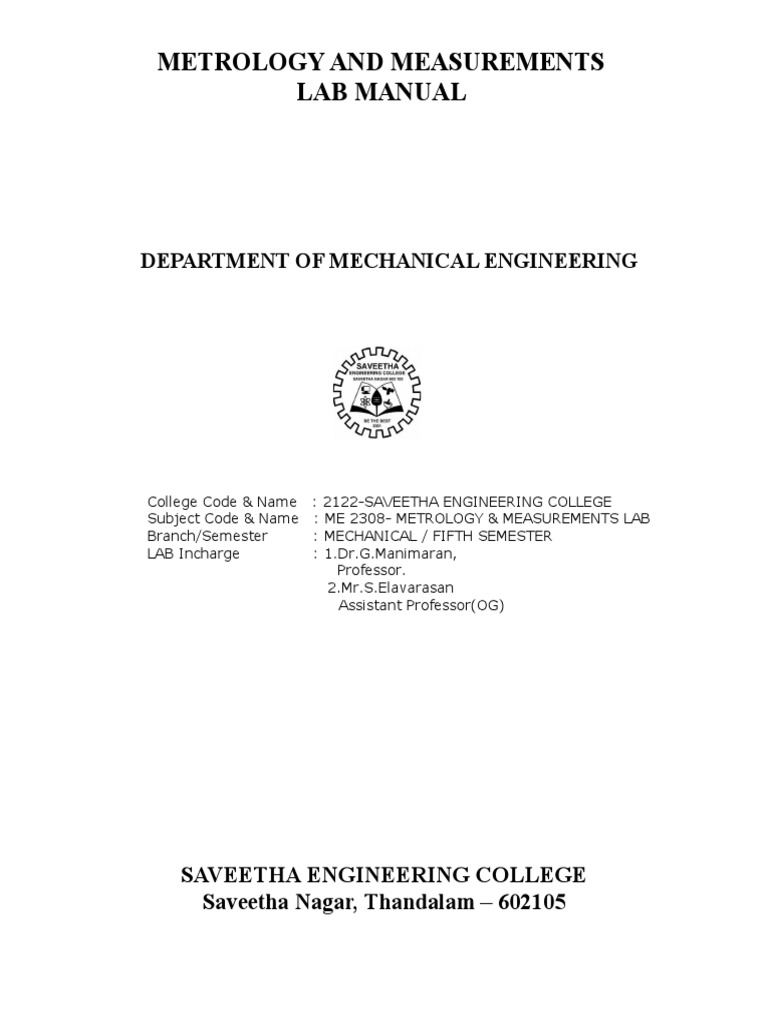 Metrology Lab Manual PDF Torque Rotation Around A Fixed Axis
