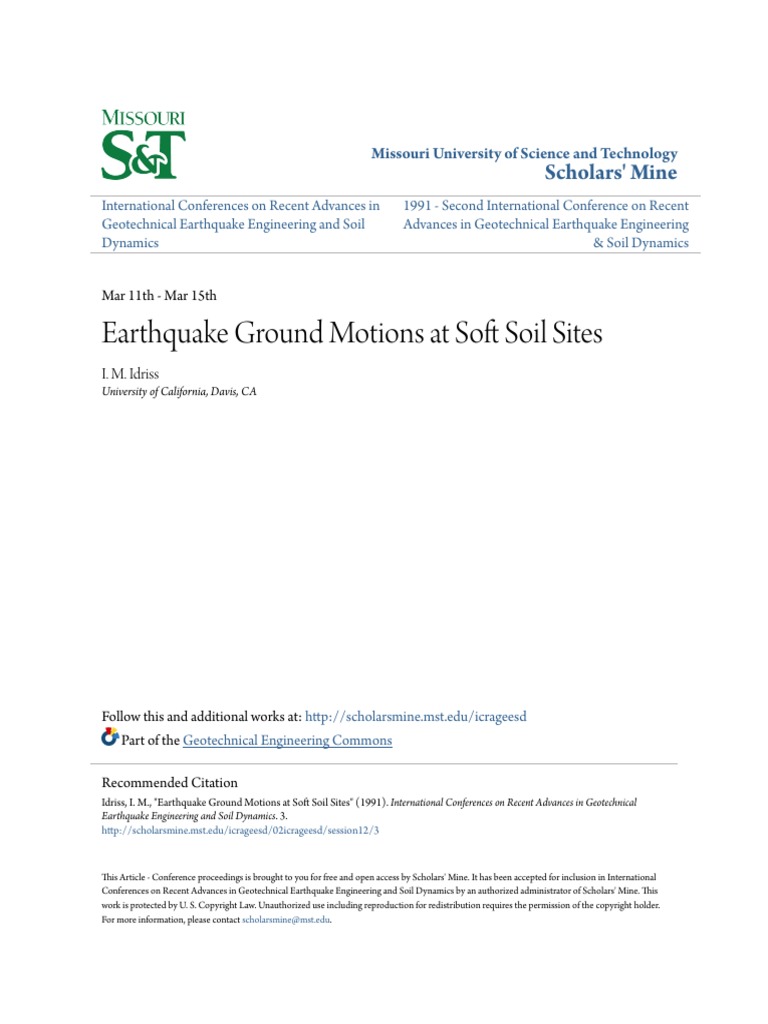 Earthquake Ground Motions at Soft Soil Sites | PDF | Earthquakes ...