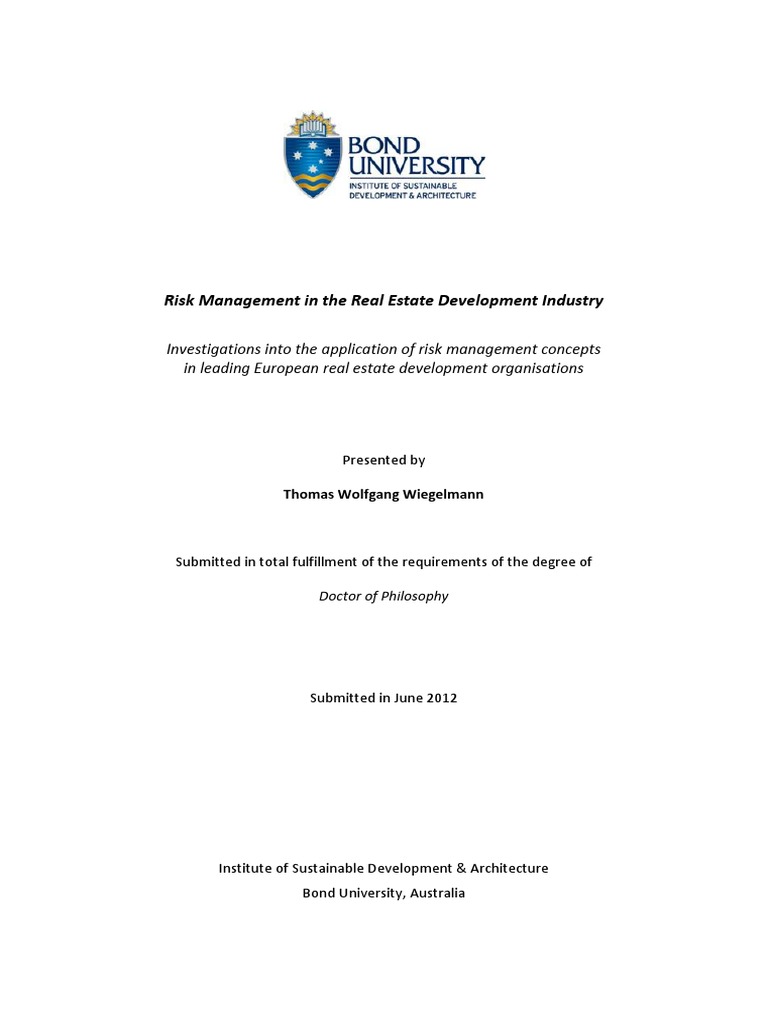 Risk Management in Real Estate Development | PDF | Risk Management | Risk
